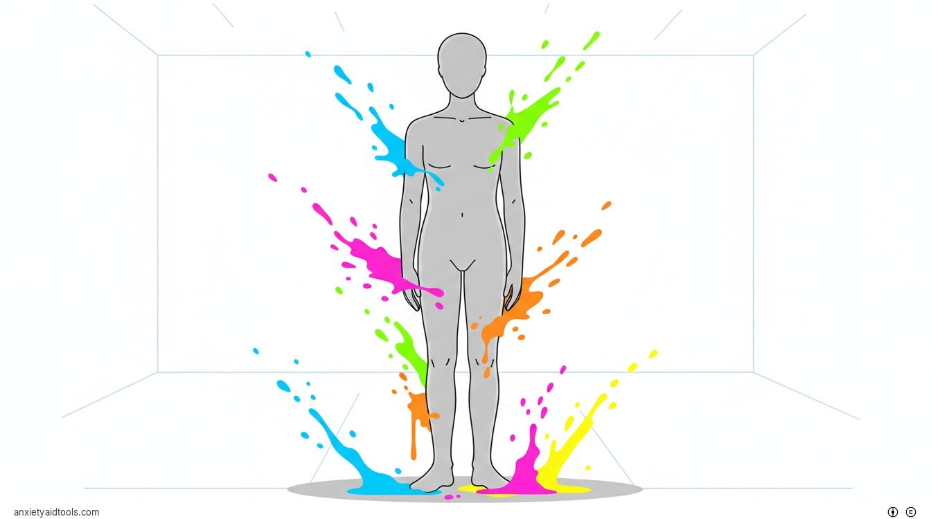 A neutral gray, stone-textured person with vibrant colors bouncing harmlessly off them.