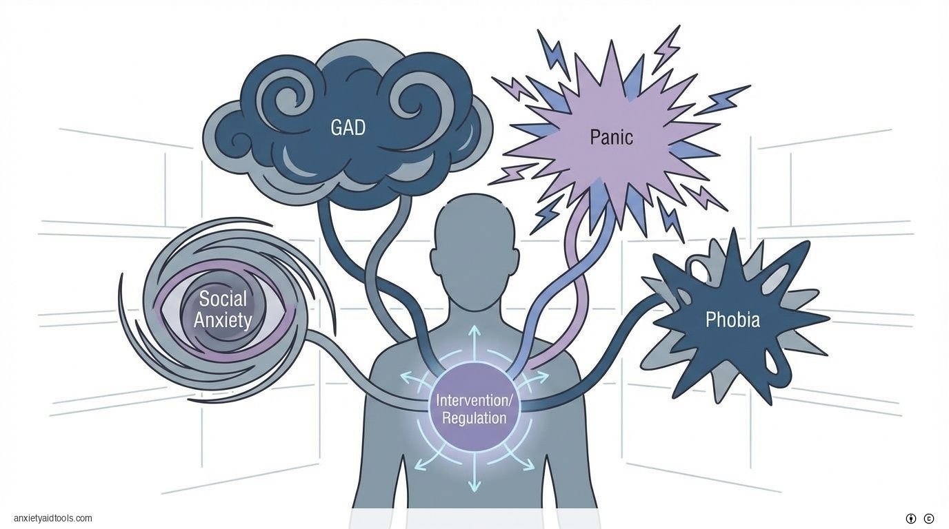 Anxiety disorders as interconnected shapes over a person.