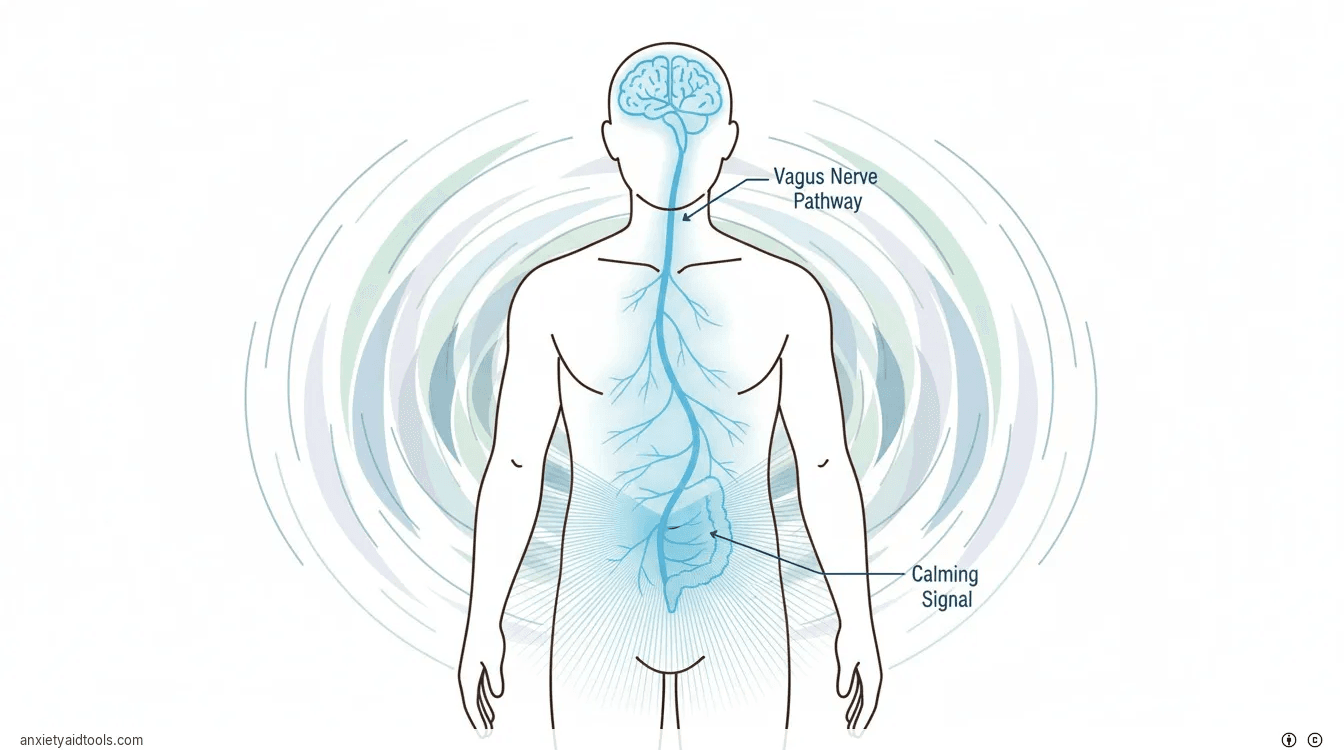 Silhouette of a human body with a glowing blue vagus nerve symbolizing nervous system regulation.