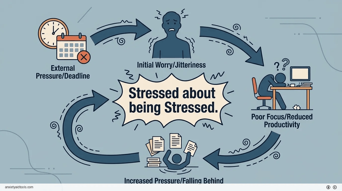 Stress Cycle flowchart: pressure, worry, poor focus, more pressure, stressed.