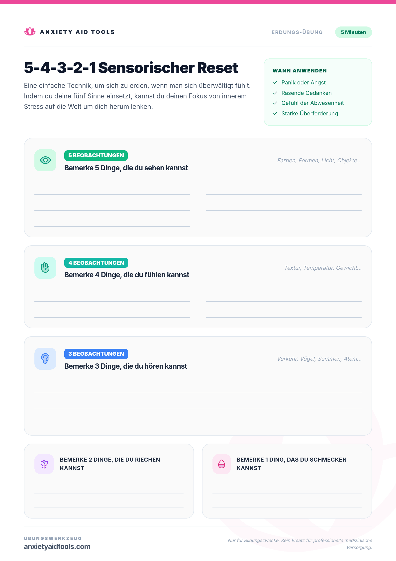 5-4-3-2-1 Sensorischer Reset