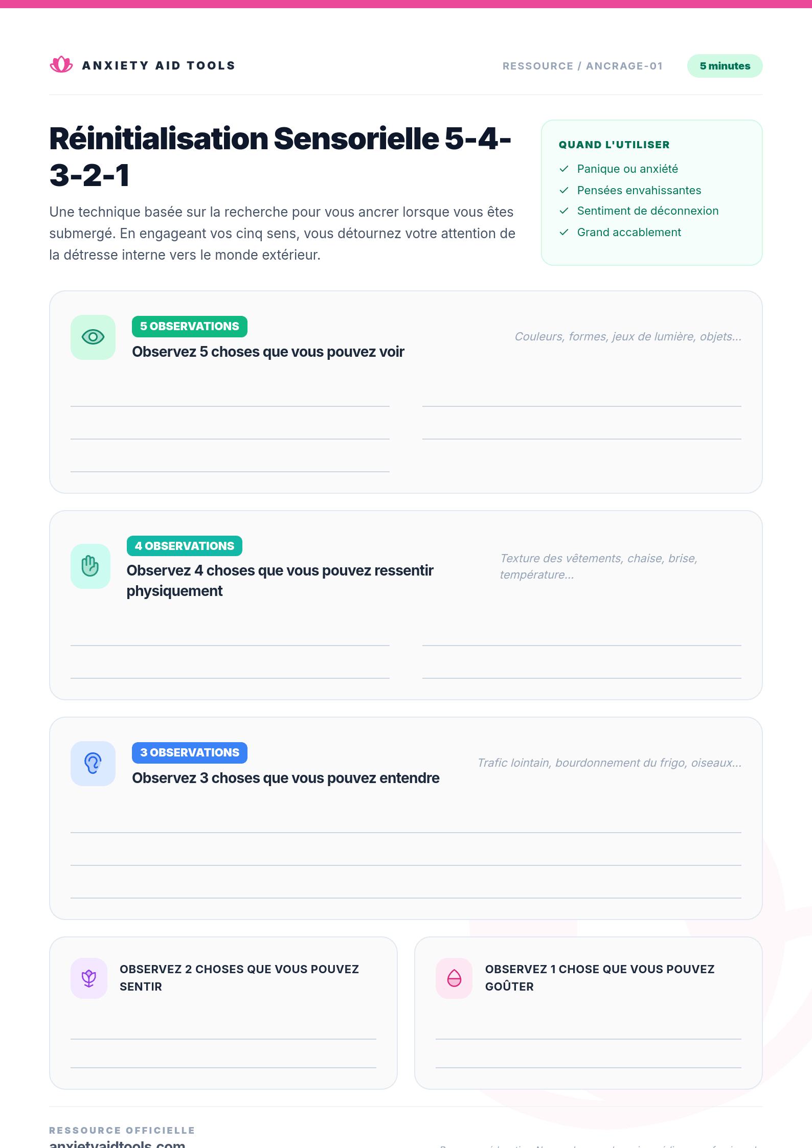 Réinitialisation Sensorielle 5-4-3-2-1