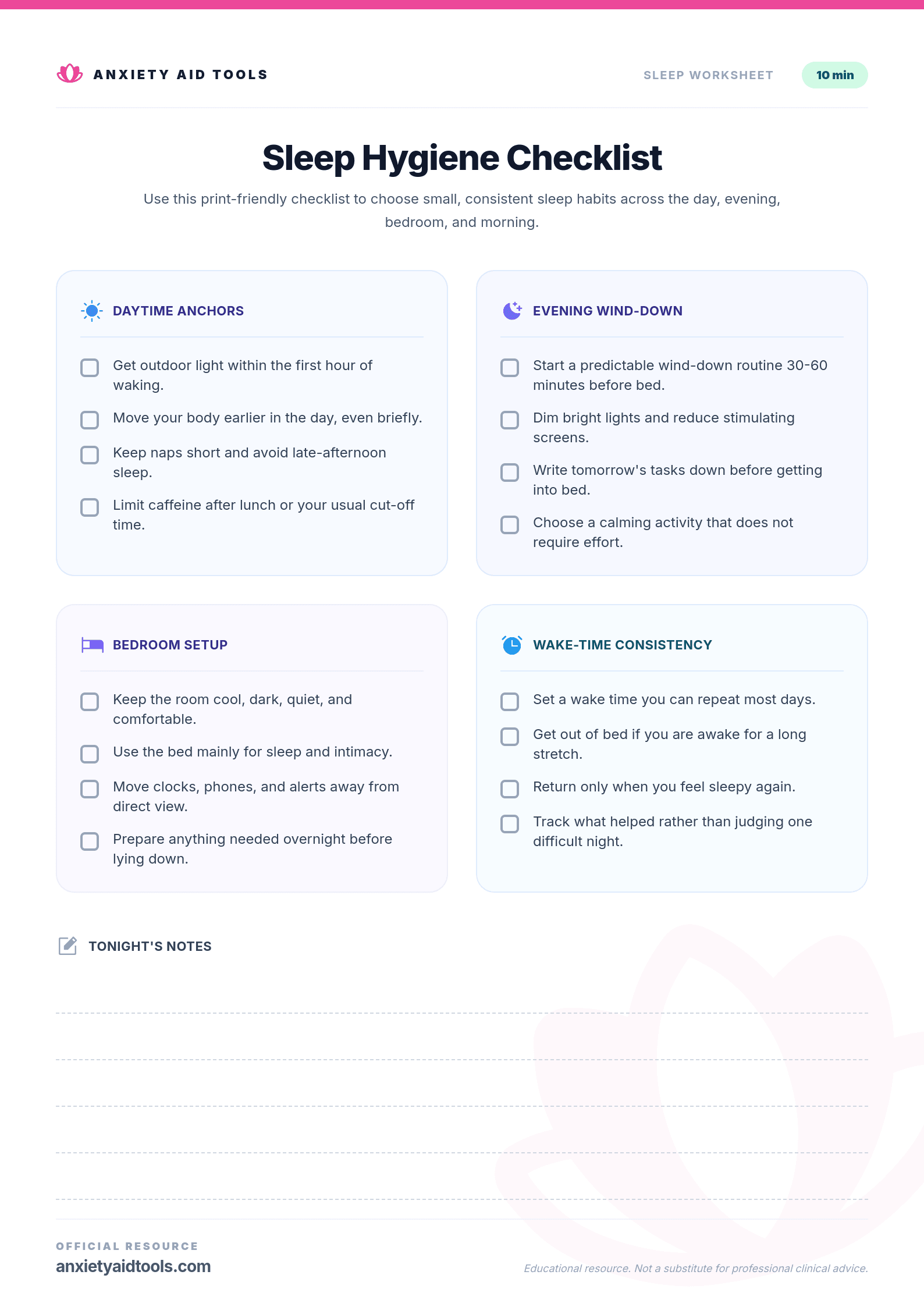 Sleep Hygiene Checklist