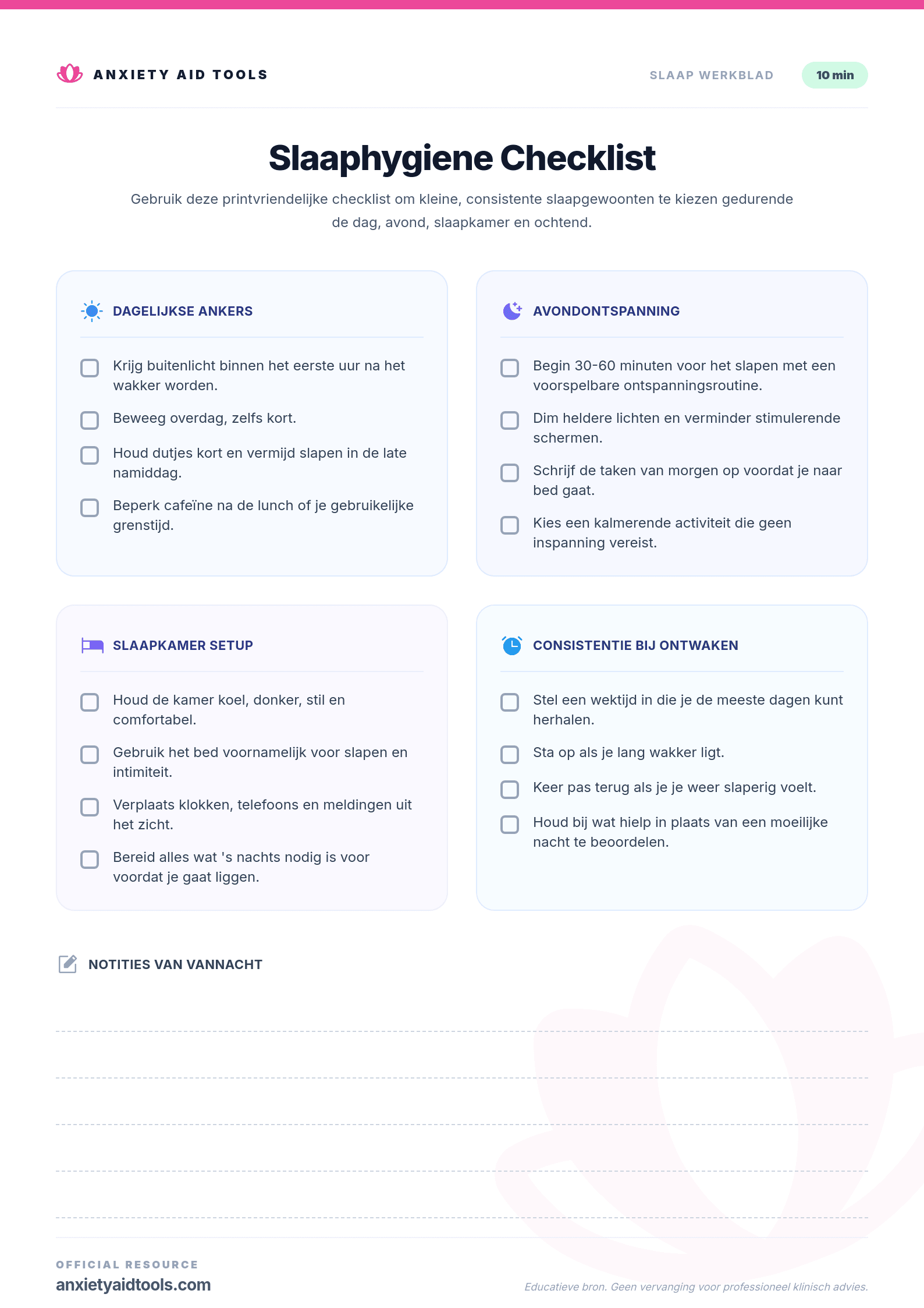 Slaaphygiëne Checklist