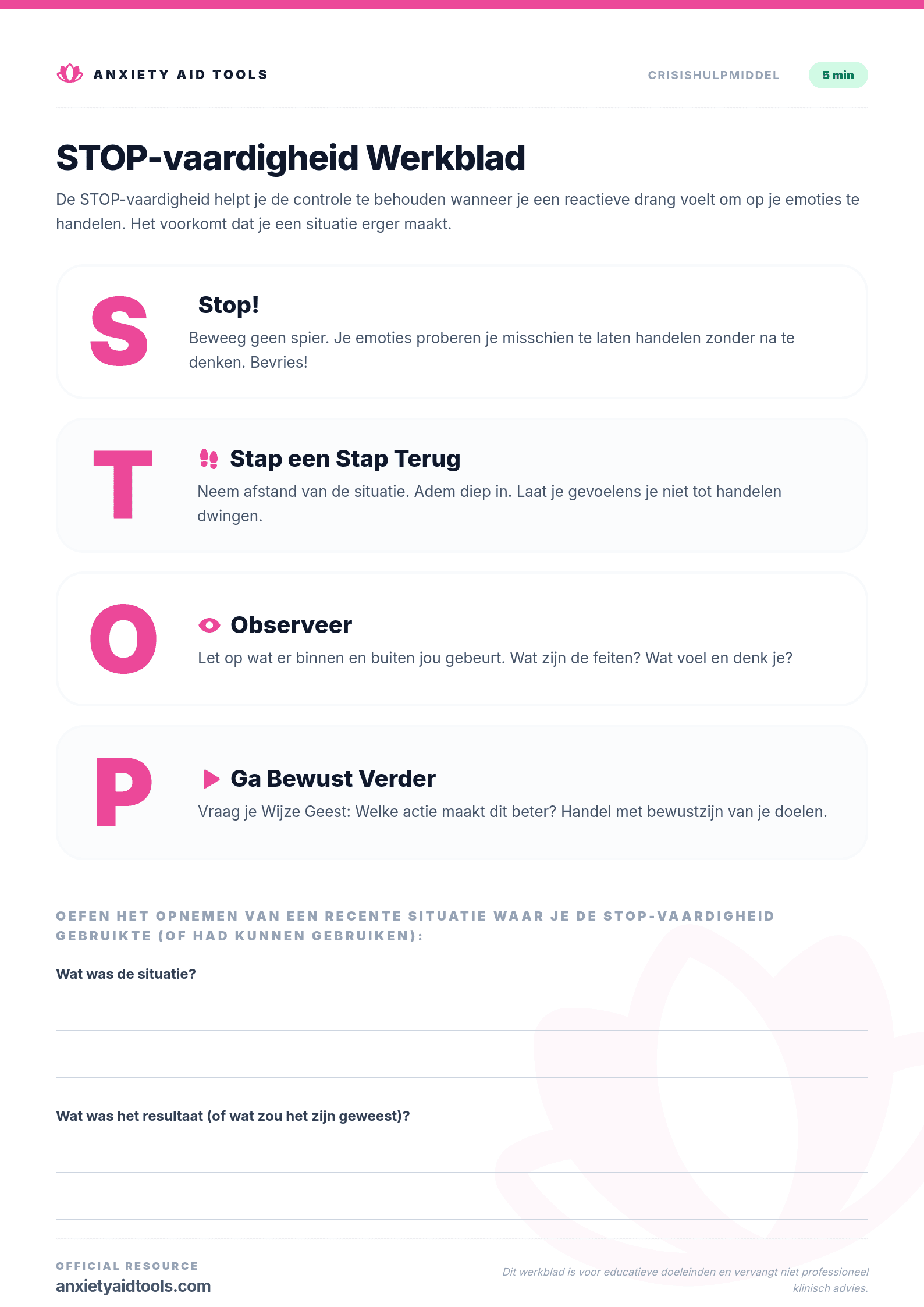 STOP Vaardigheid Werkblad