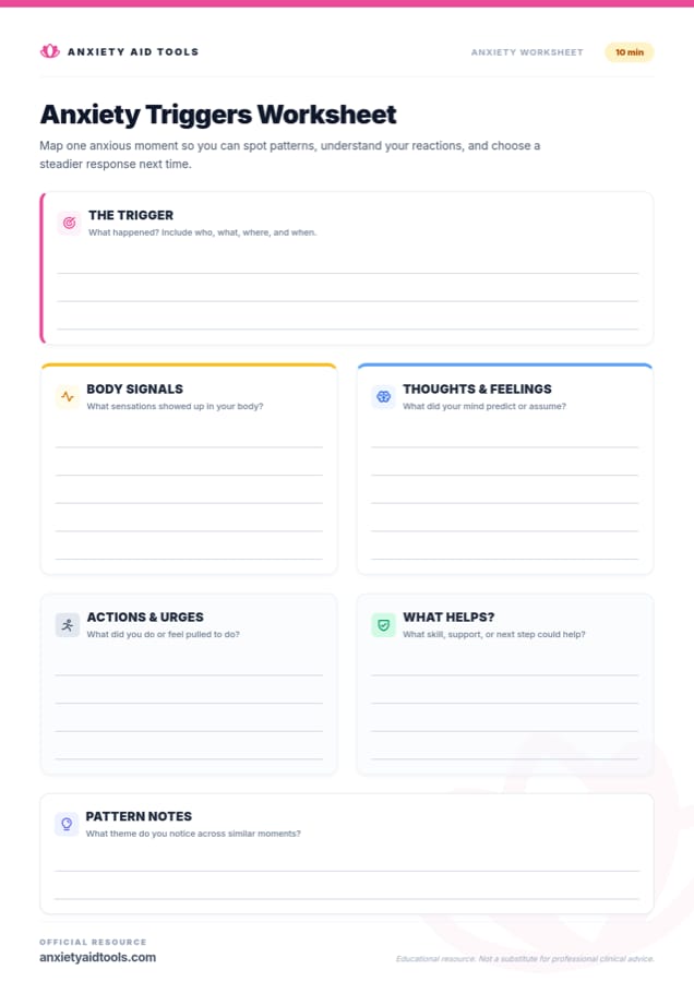 Anxiety Triggers Worksheet