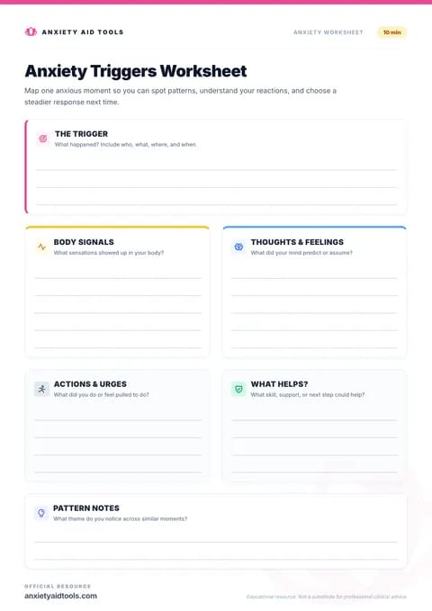 Anxiety Triggers Worksheet
