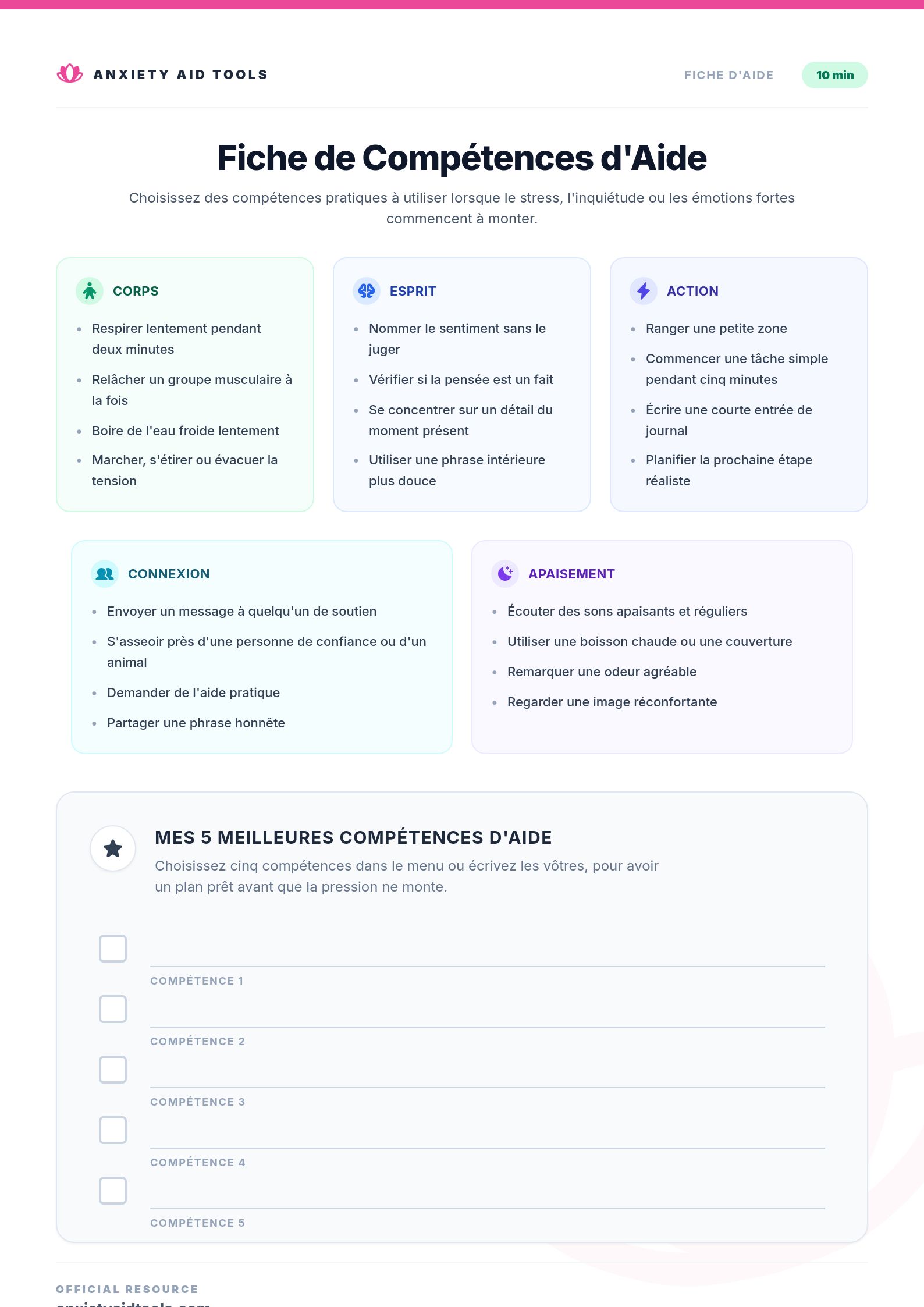 Fiche de Compétences d'Adaptation
