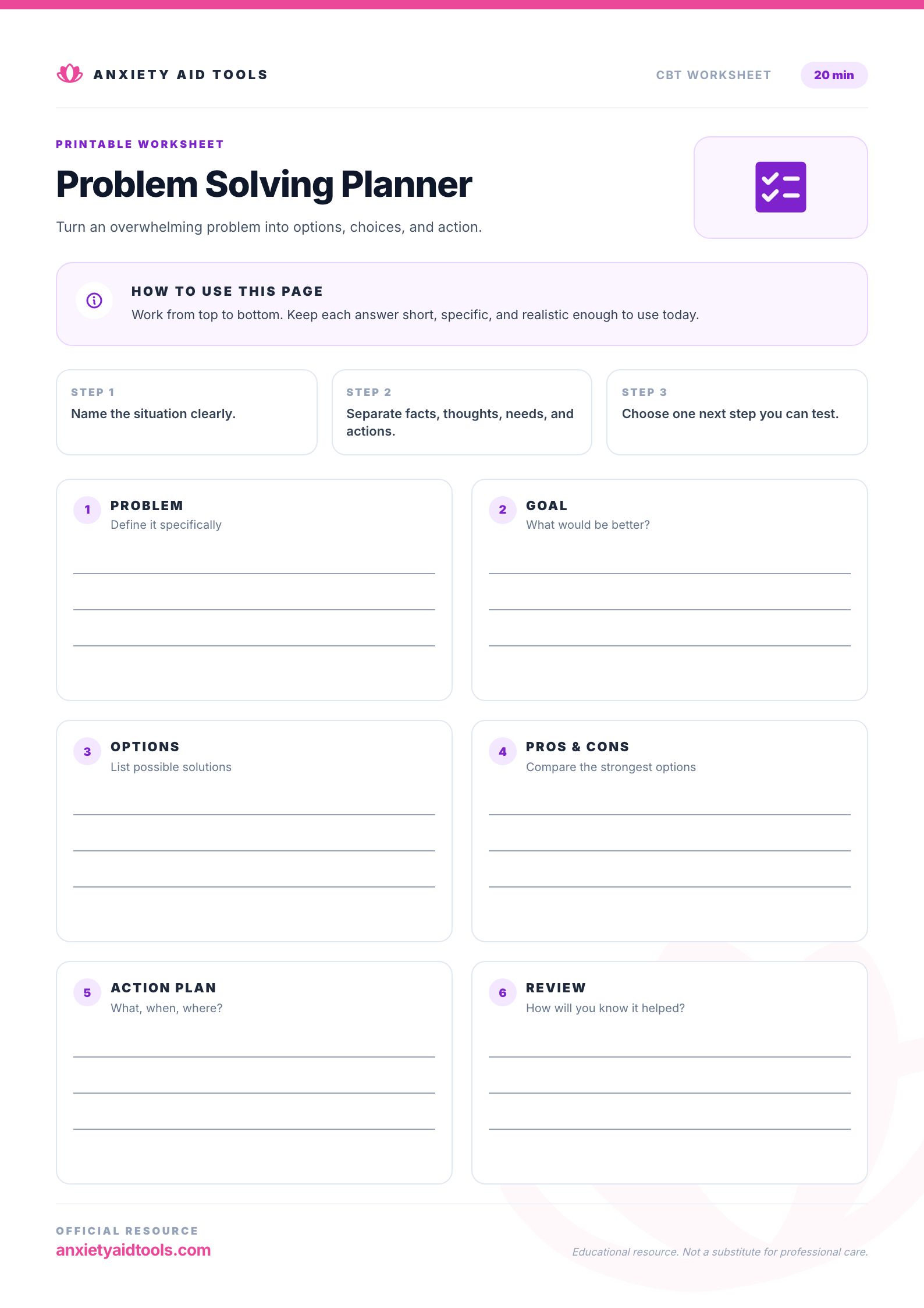 Problem Solving Planner