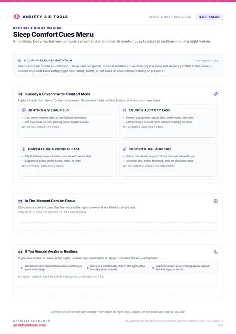 Sleep Comfort Cues Menu