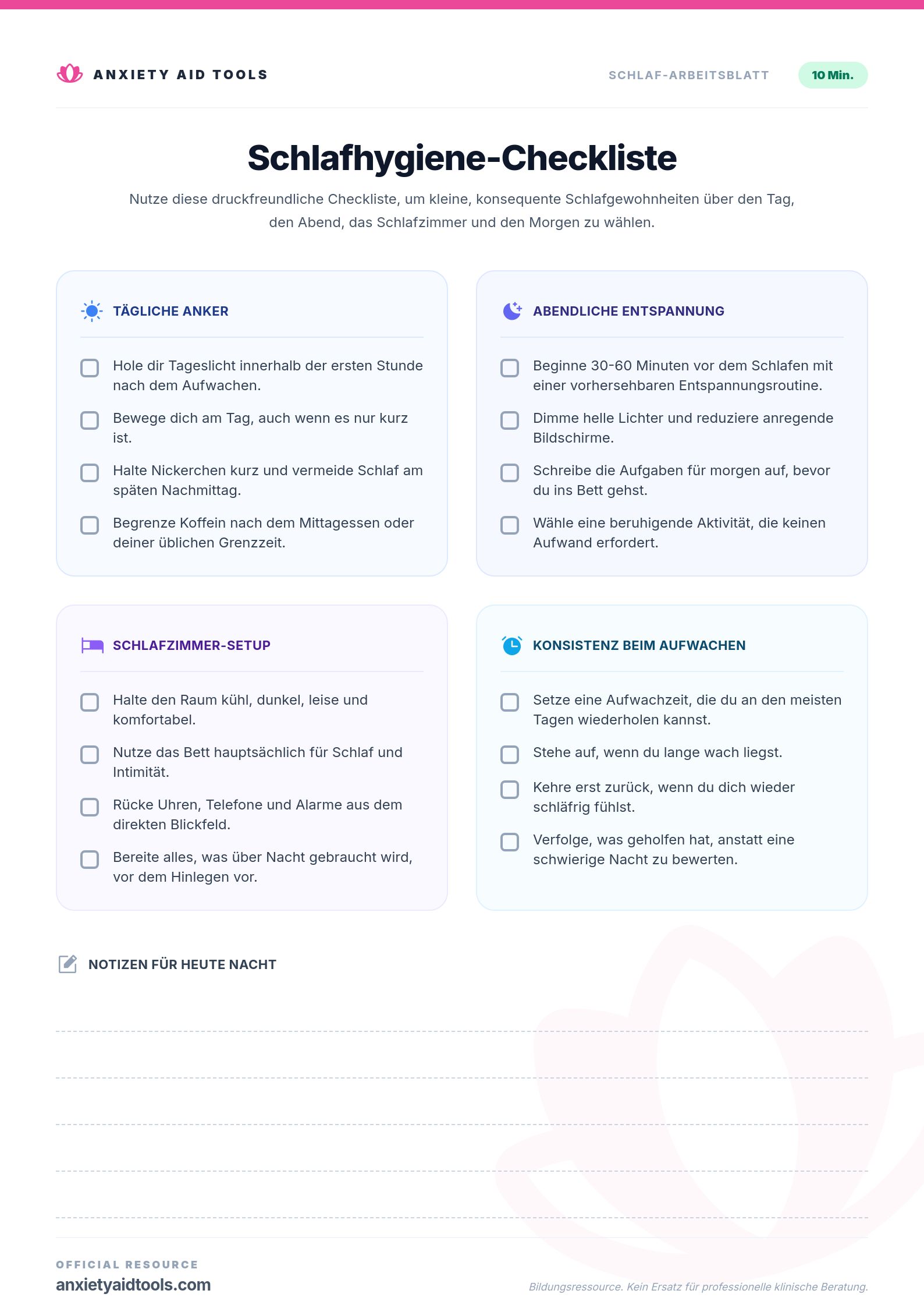 Schlafhygiene-Checkliste