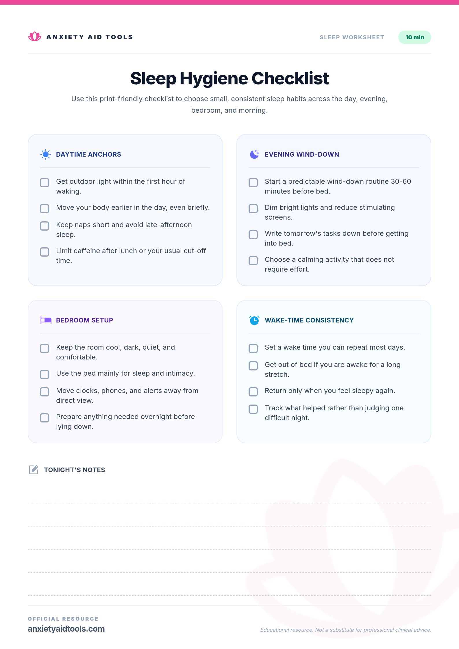 Sleep Hygiene Checklist