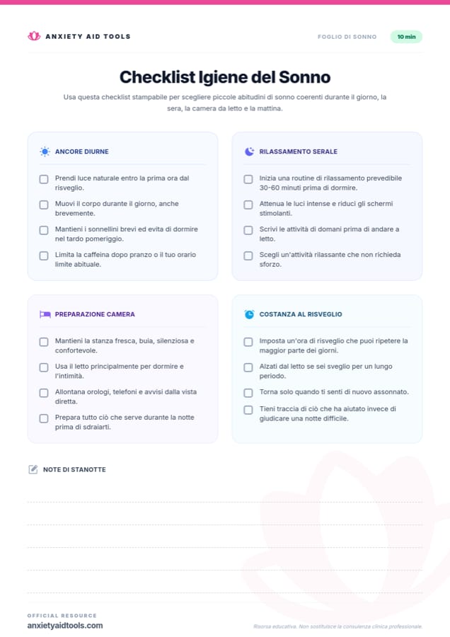 Checklist Igiene del Sonno