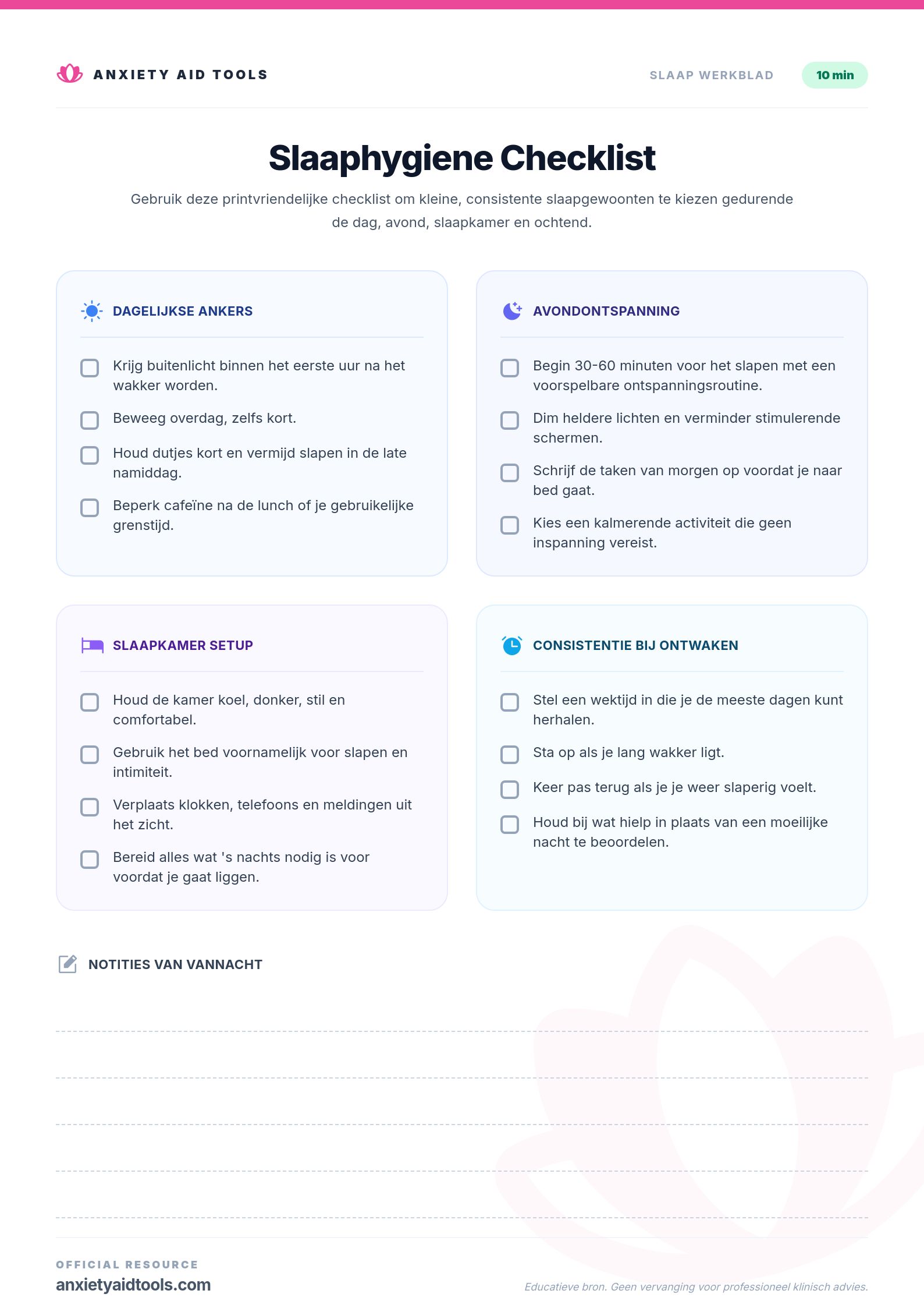 Slaaphygiëne Checklist