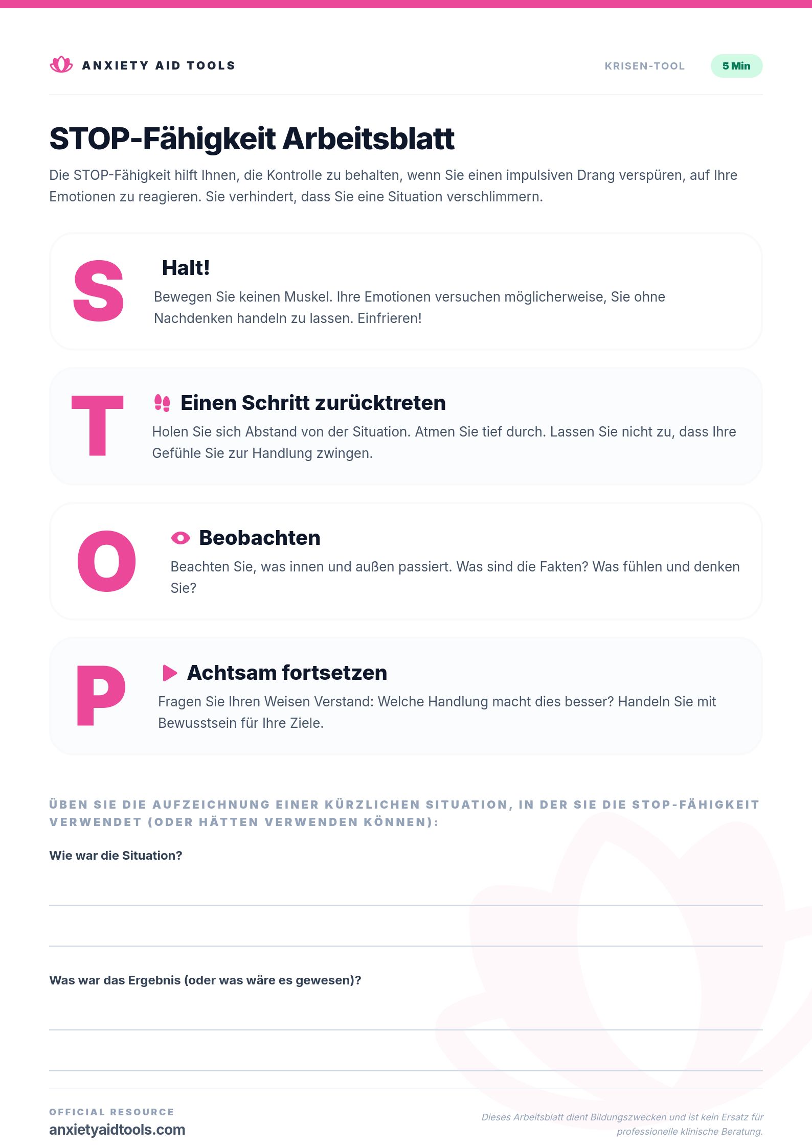 STOP-Fähigkeit Arbeitsblatt