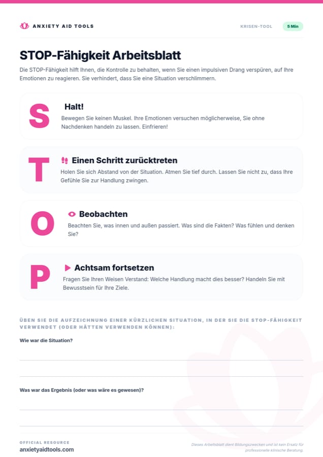 STOP-Fähigkeit Arbeitsblatt