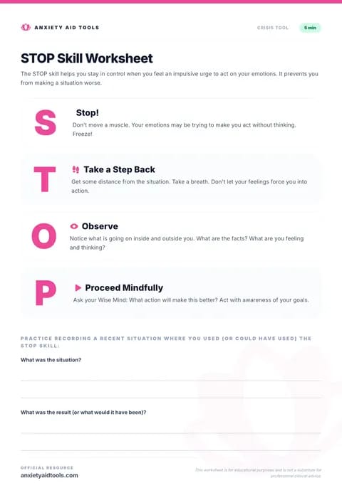 STOP Skill Worksheet