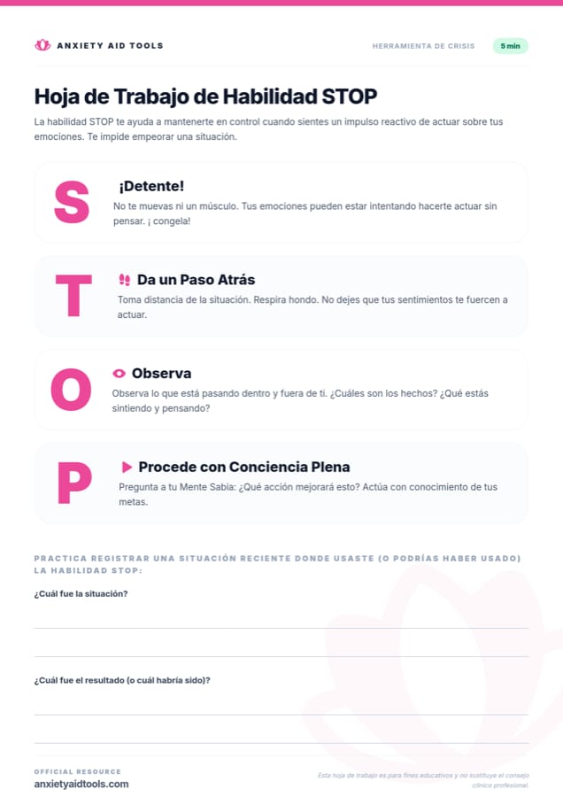 Hoja de Trabajo de Habilidad STOP