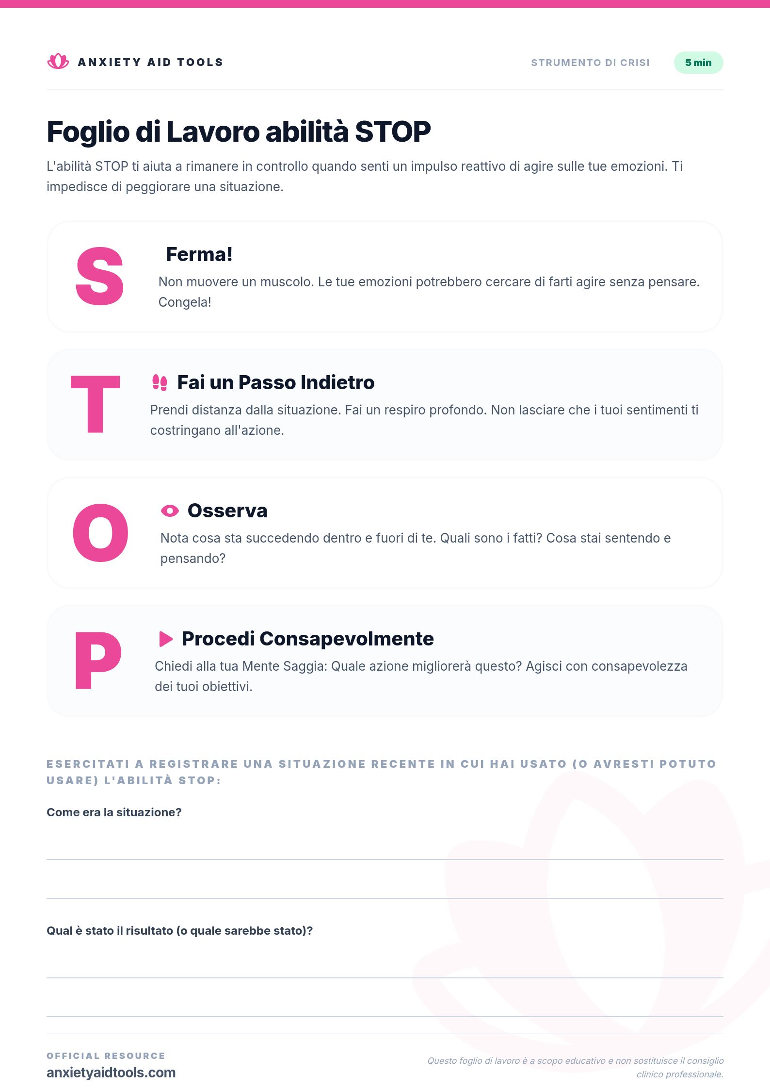 Foglio di Lavoro Abilità STOP