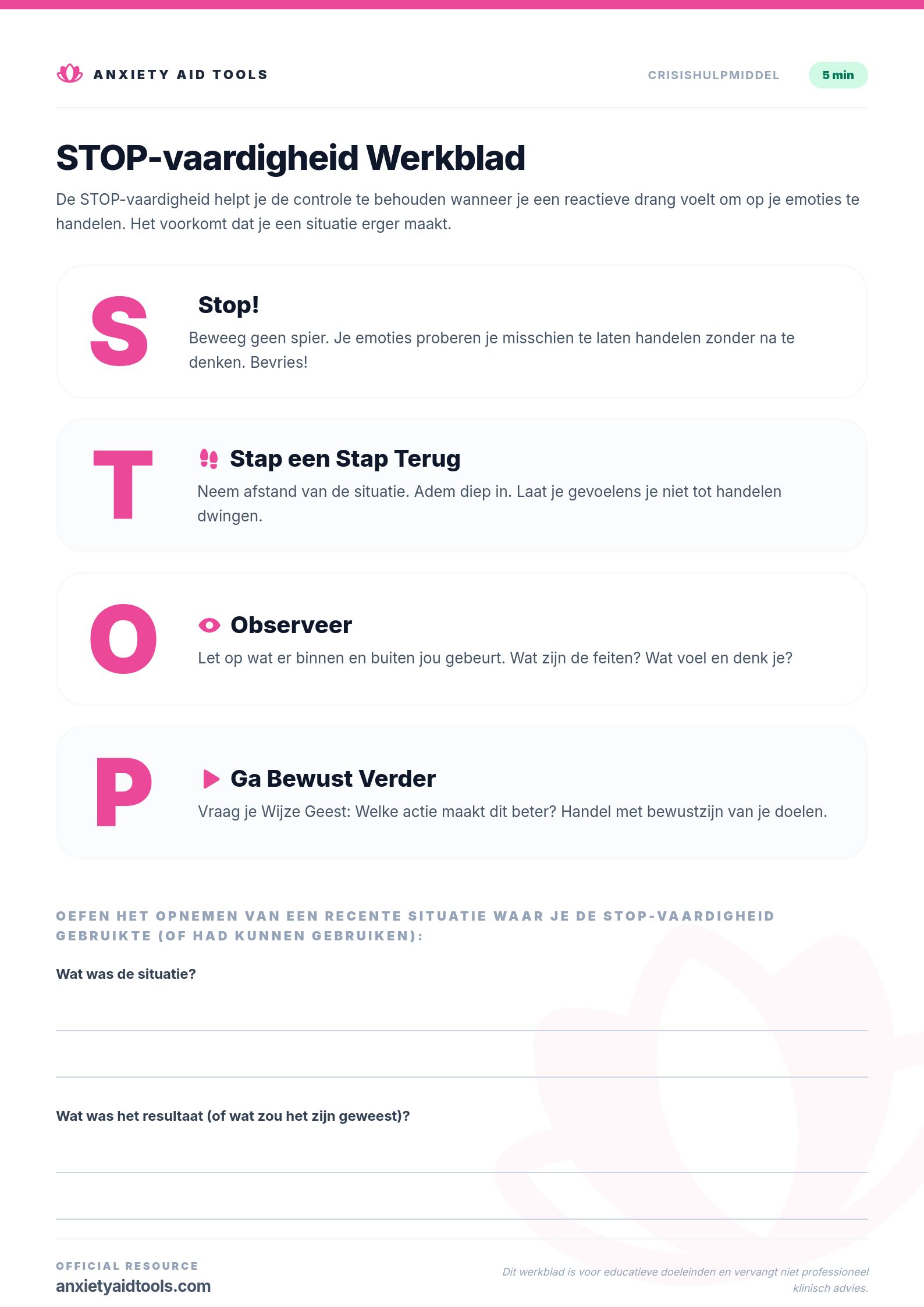 STOP Vaardigheid Werkblad