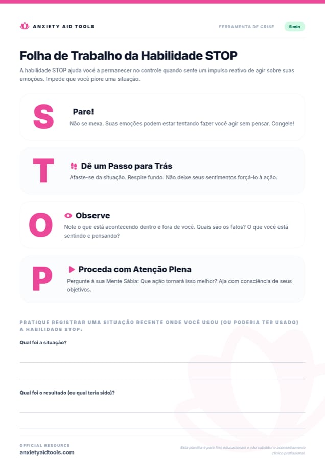 Folha de Trabalho da Habilidade STOP