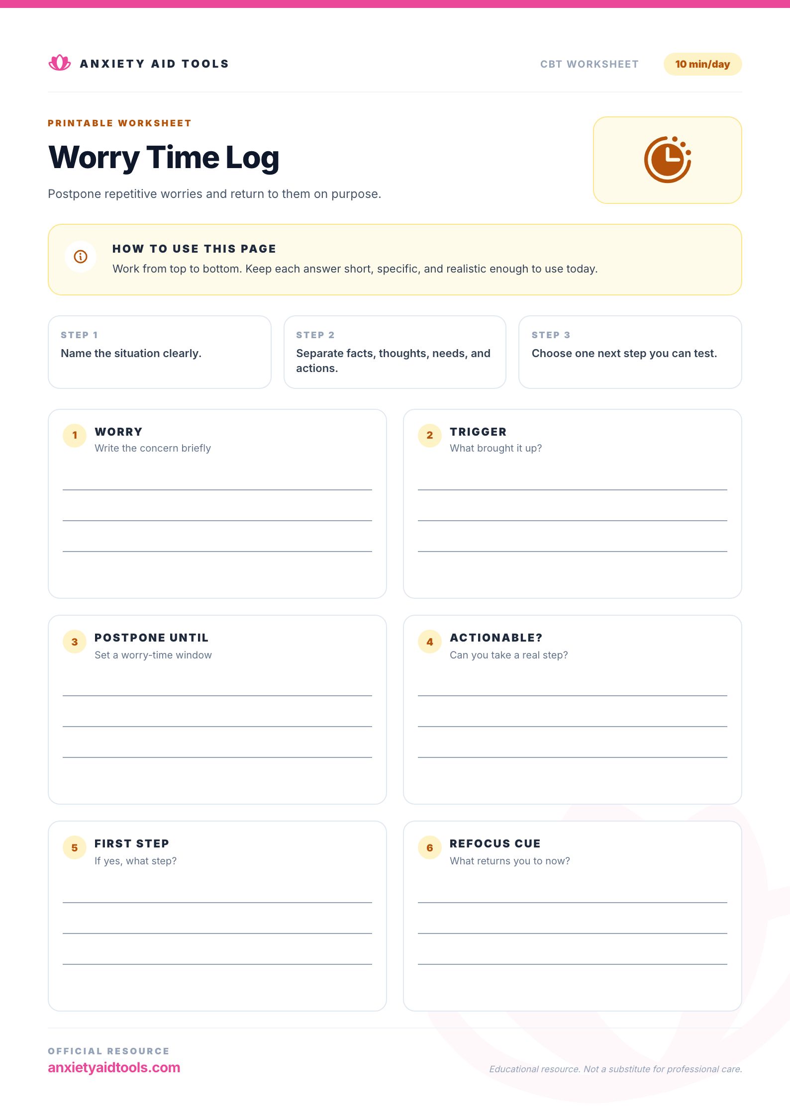 Worry Time Log