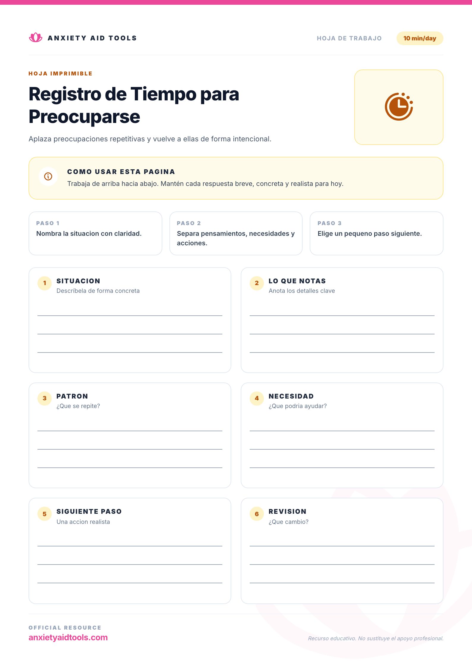 Registro de Tiempo para Preocuparse