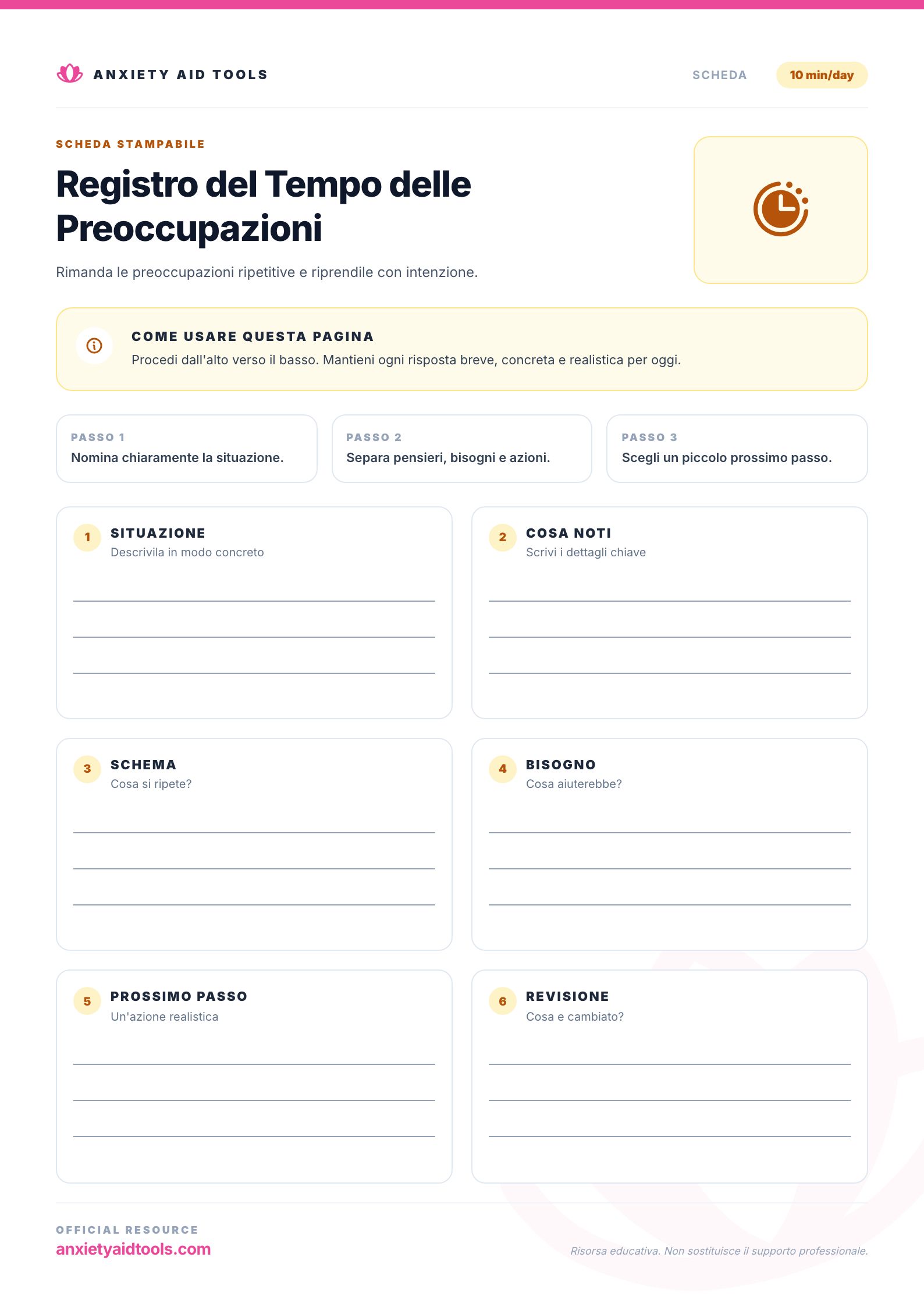 Registro del Tempo delle Preoccupazioni