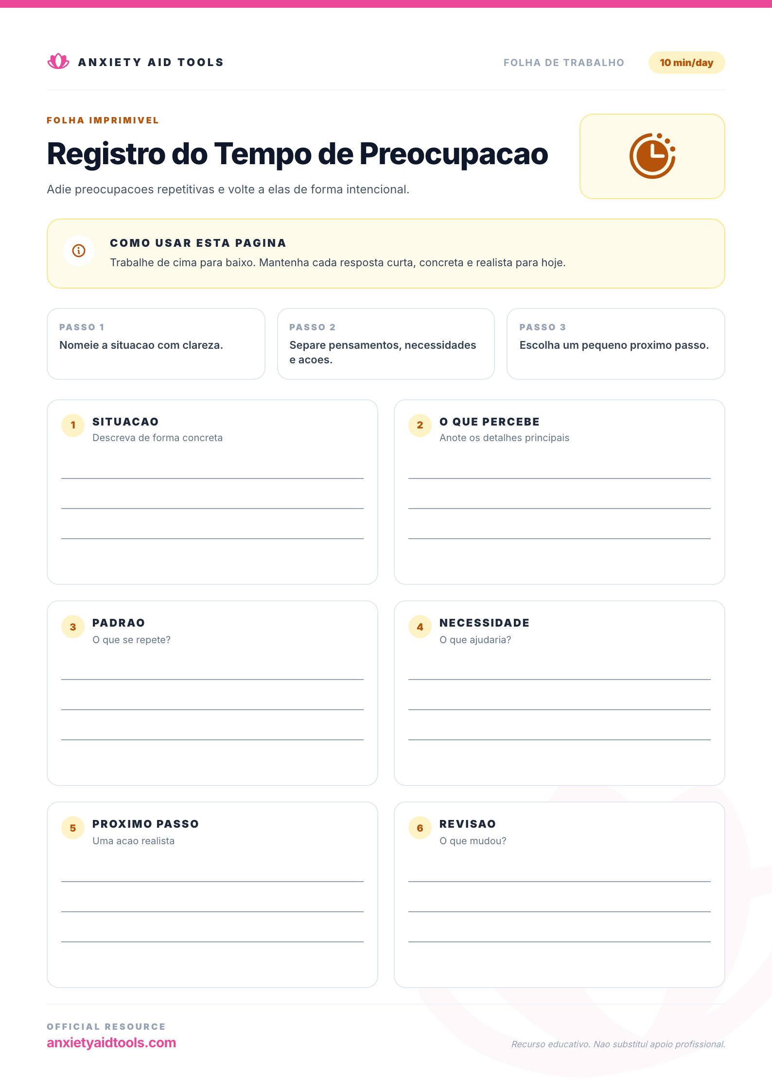 Registro do Tempo de Preocupacao