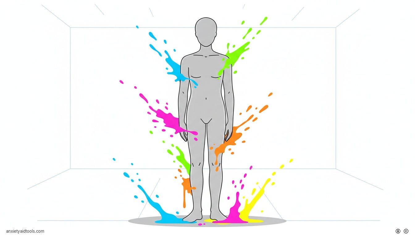 A neutral gray, stone-textured person with vibrant colors bouncing harmlessly off them.