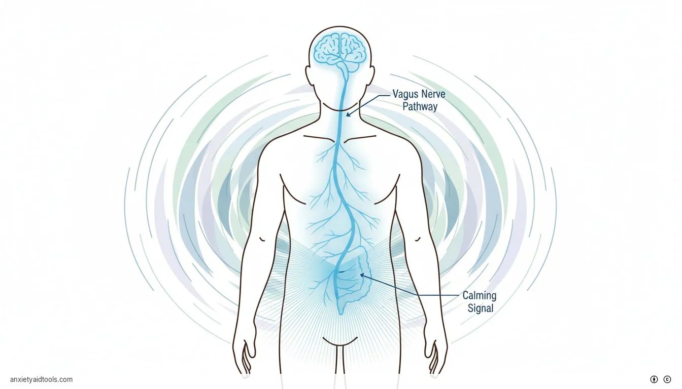 Silhouette of a human body with a glowing blue vagus nerve symbolizing nervous system regulation.