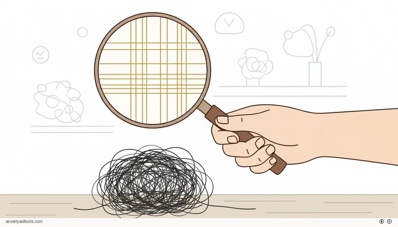 A magnifying glass turning a tangled knot of dark thread into clear, glowing lines.