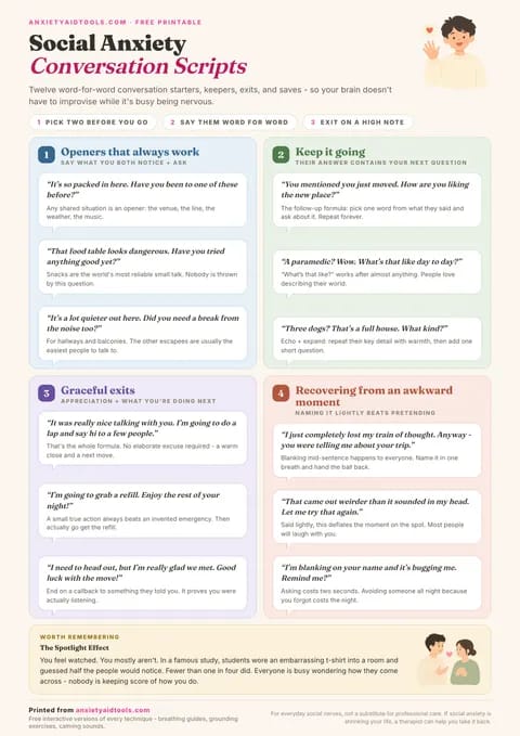 Preview of the Social Anxiety Scripts cheat sheet