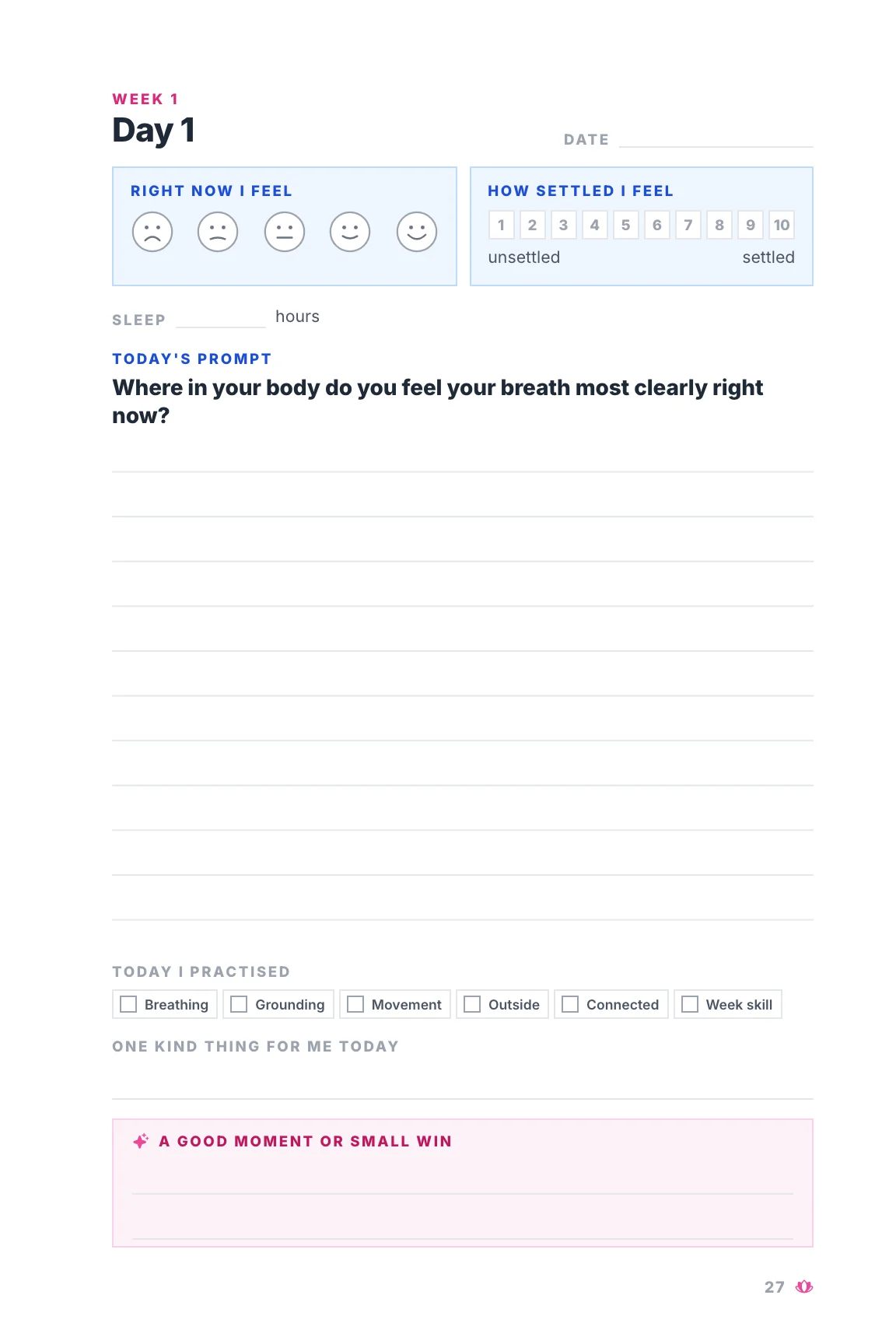 The Anxiety Aid Journal, seven daily pages page